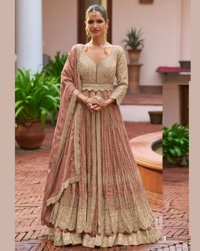 Wedding Wear Real Chinon Designer Anarkali Style Suit