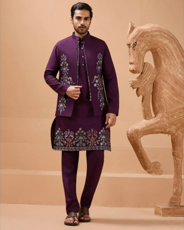Party Wear Designer Men's Wear Viscose Silk Kurta Pajama with Koti