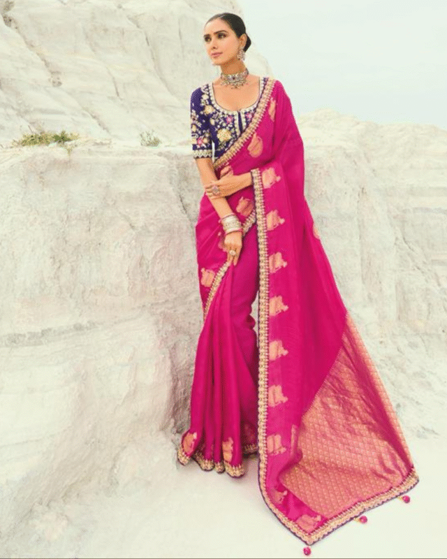 Rani Pure Oranza Viscose Satin Saree for Party Wear