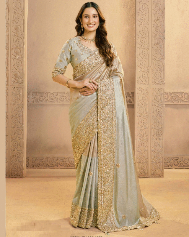 Metallic Zari Tissue Silk Designer Bridal Heavy Saree