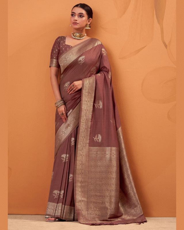 Brown Traditional Designer Handloom Tusser Saree for Women