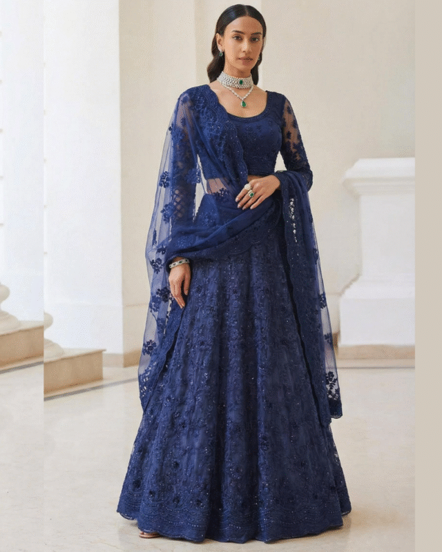 Blue Butterfly Net Designer Party Style Lehenga Choli
