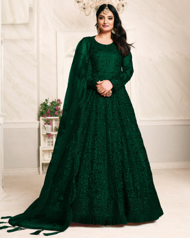 Party Wear Net with Heavy Tone to Tone Thread Anarkali Style Suit