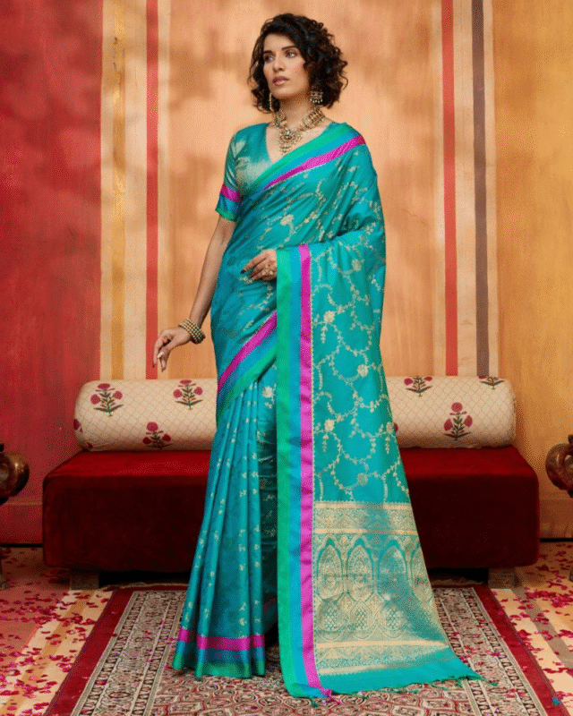 Indian Women Soft Silk Satin Patta Handloom Weaving Saree