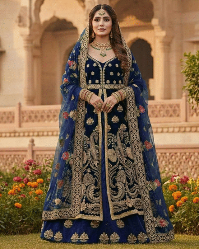 Blue Designer Silk Lehenga Style Suit for wedding Wear