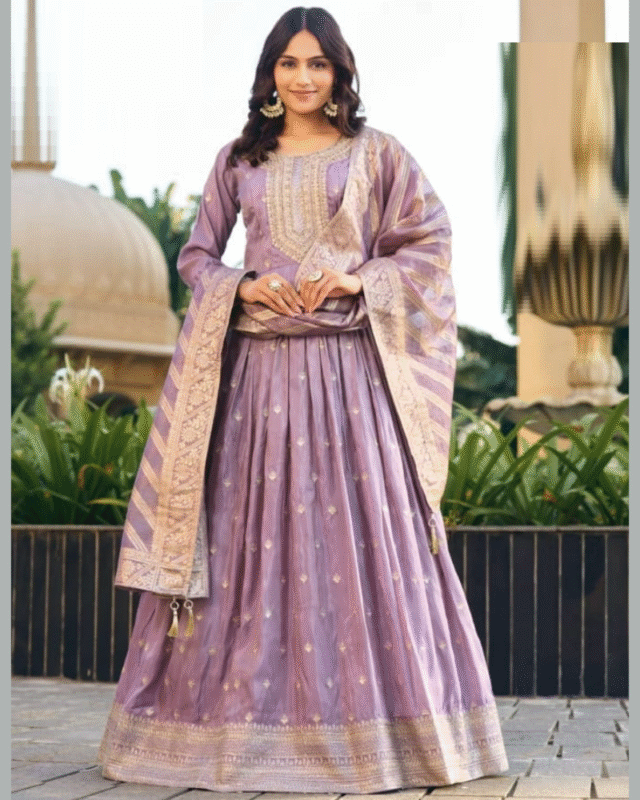 Party Wear Shimmer Fancy One Piece Gown with jacquard Dupatta