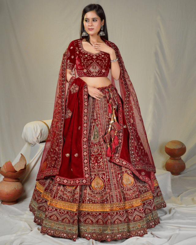 Indian Designer Semi-Stitch Bridal Lehenga Choli with Double Dupatta