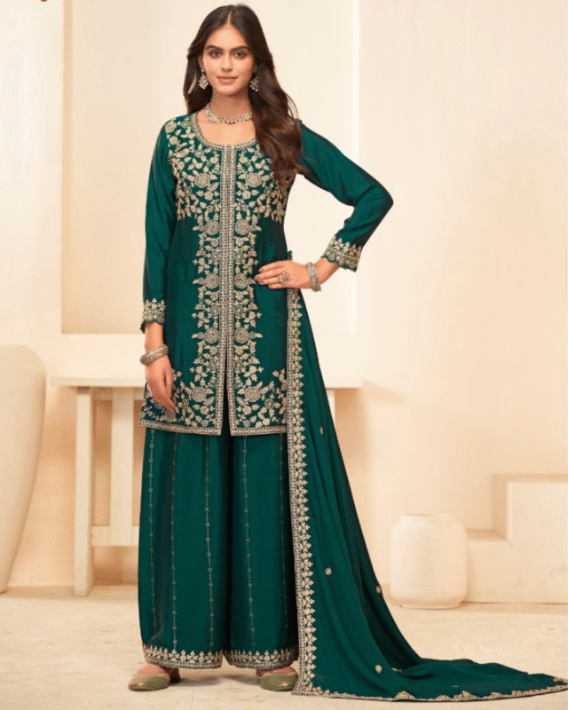 Green Eid Special Designer Top - Bottom and Dupatta Set