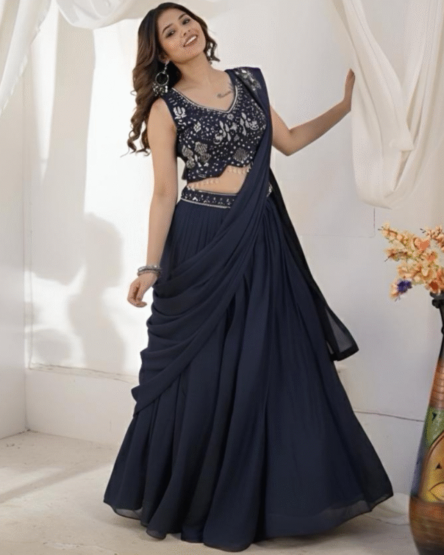 Party Wear Rangoli Silk Ready to Wear Lehenga Style Saree