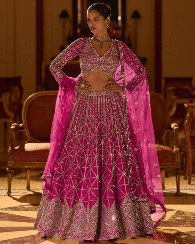 Pink Lates Stylist Wedding Wear Full Lehenga Choli