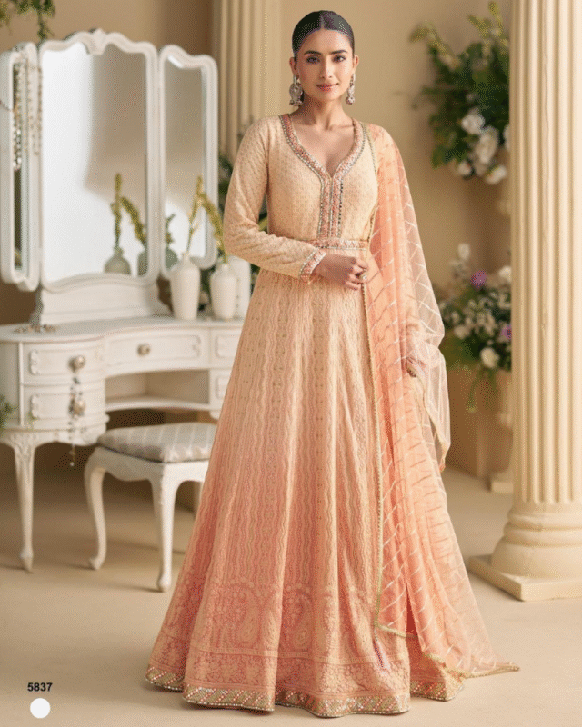 Peach Premium Real Georgette Dress Readymade Gown with Dupatta