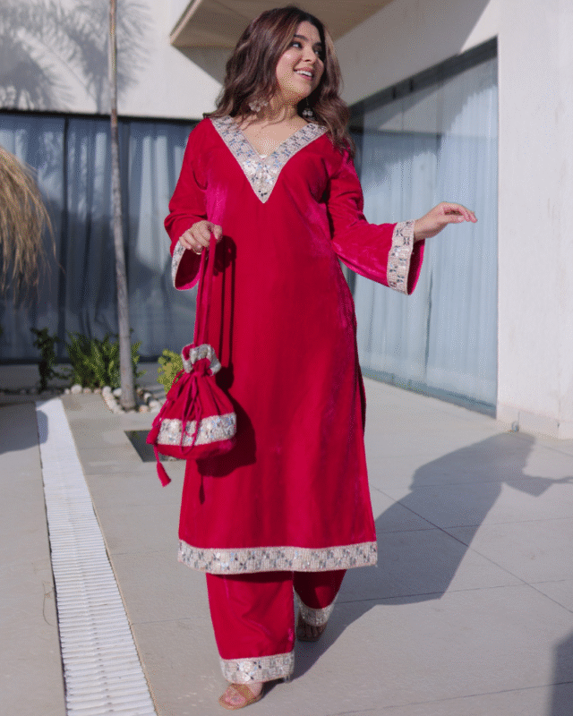 Party Wear 9000 Velvet Co Ord Set Ready to Wear 2 Pcs Dress