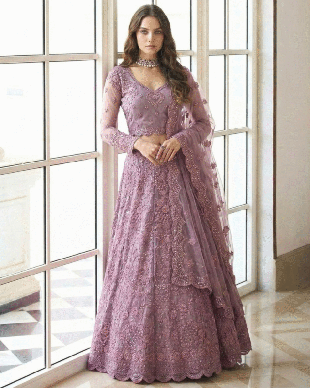 Lavender Girlish Style Party Wear Designer Lehenga Choli